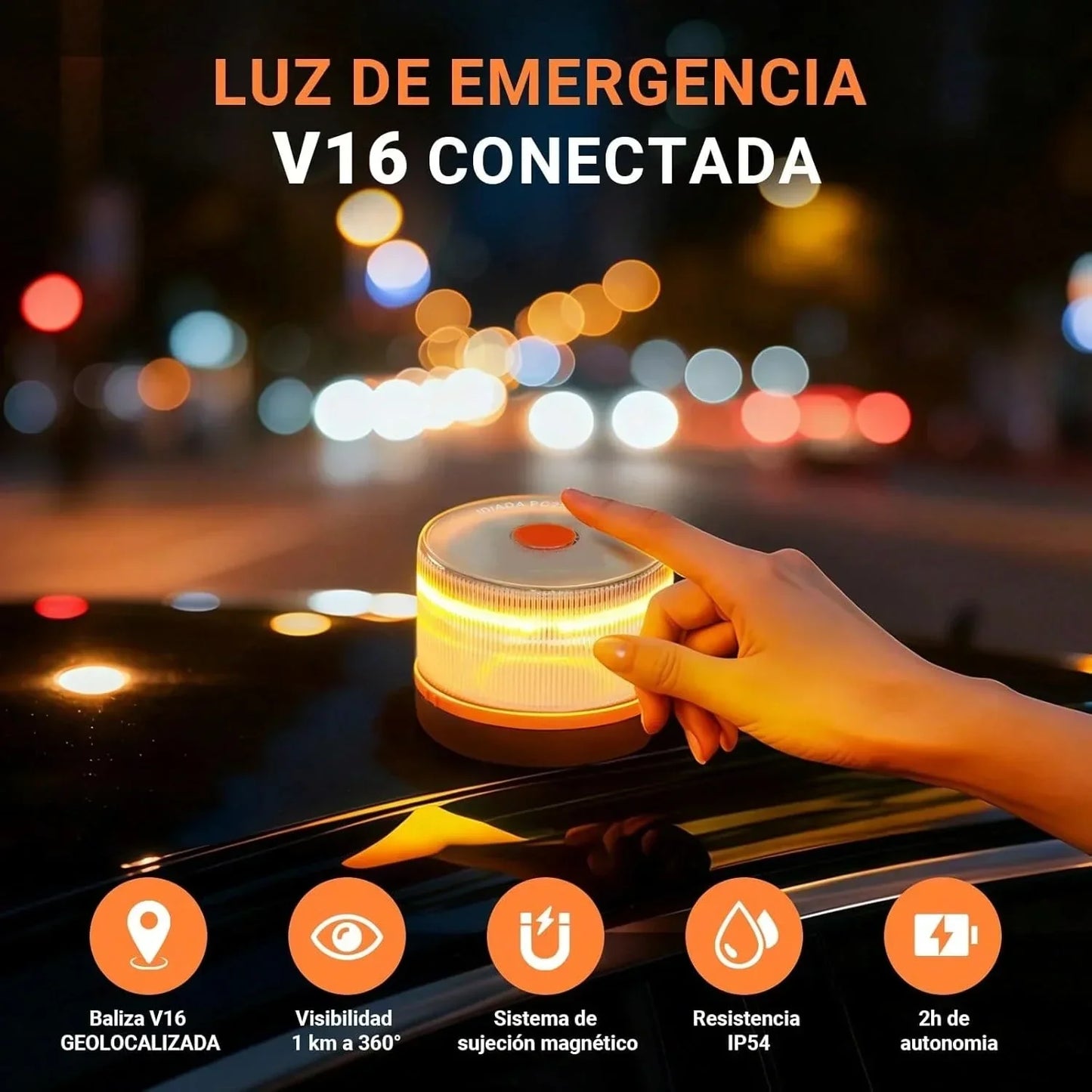 DarkFairy Luz de Emergencia V16 DGT 3.0 – Aprobada 2026, Magnética IP54 – Cumple con la Normativa 2026