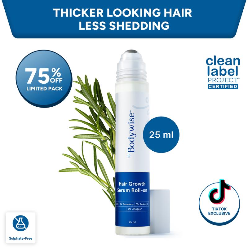 Be Bodywise Hair Growth Roll-On Serum | Black Friday & Cyber Monday BFCM Deal | 3% Rosemary, 3% Redensyl, 2% AnaGain | Precision Scalp Applicator | Paraben/Sulphate-Free | Non-Oily | DHT-Blocking Botanicals | Holiday Gift-Ready
